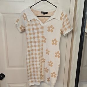 Almost Famous Cream and Tan Floral Mini Dress